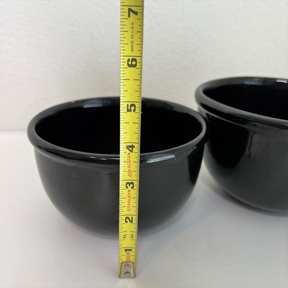 Vintage Black Glazed Redware Pottery Bowls Set of 2 Planter Mixing Bowls 1970s - Picture 7 of 8